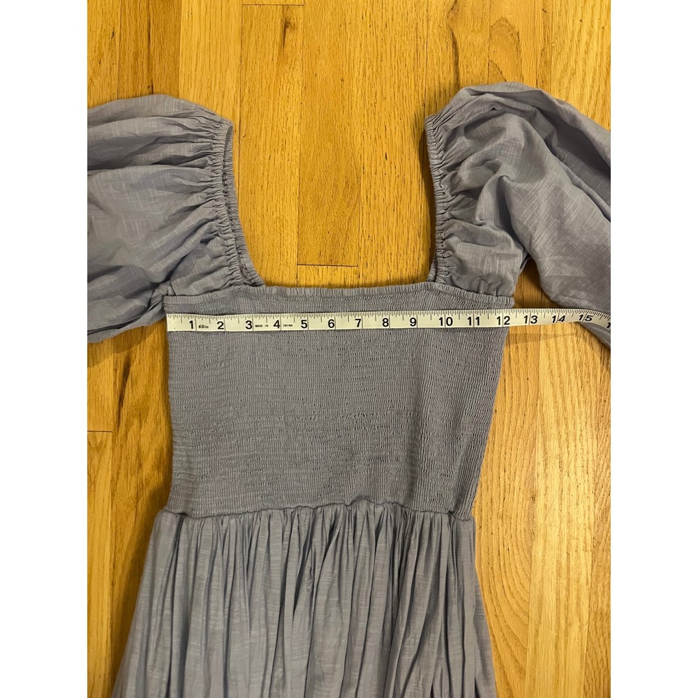 Free People Perfect Storm Madi Dress Blue Smocked Eyelet Floral Puff Sleeve - Picture 6 of 10